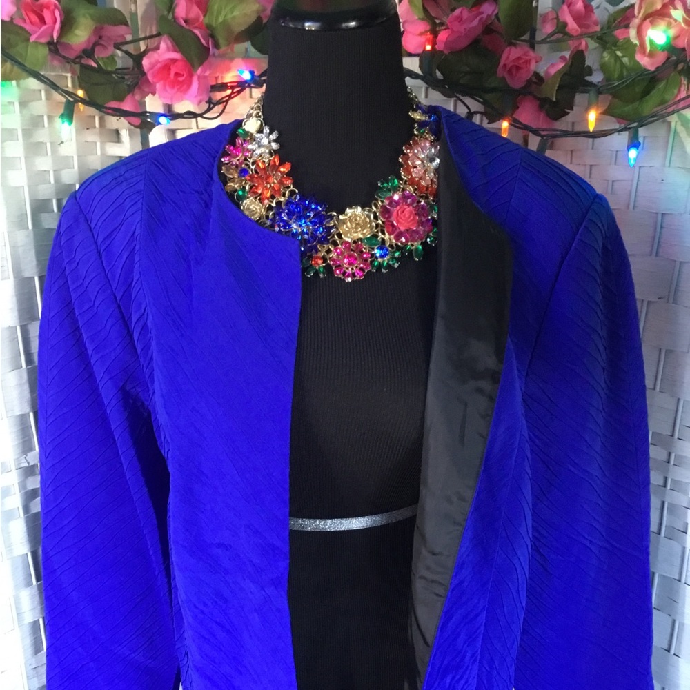 Vtg Sully Bonnelly Blue & Black Silk Dress Jacket Vintage Blazer 18 W 18W New - Picture 6 of 14